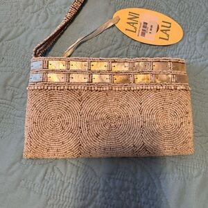 Beige Beaded Clutch